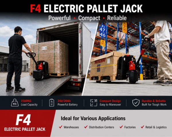 Electric Pallet Jack 3,300 lbs – 24V 20Ah Lithium Battery Powered Pallet Truck, F4